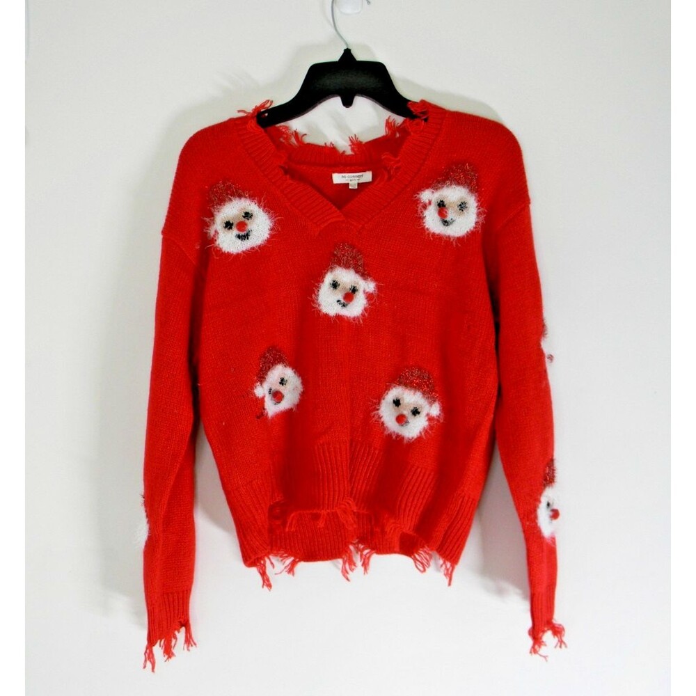 no comment Girls Red Christmas Sweater Size XL 16 Ugly Party 3D Distressed NWT